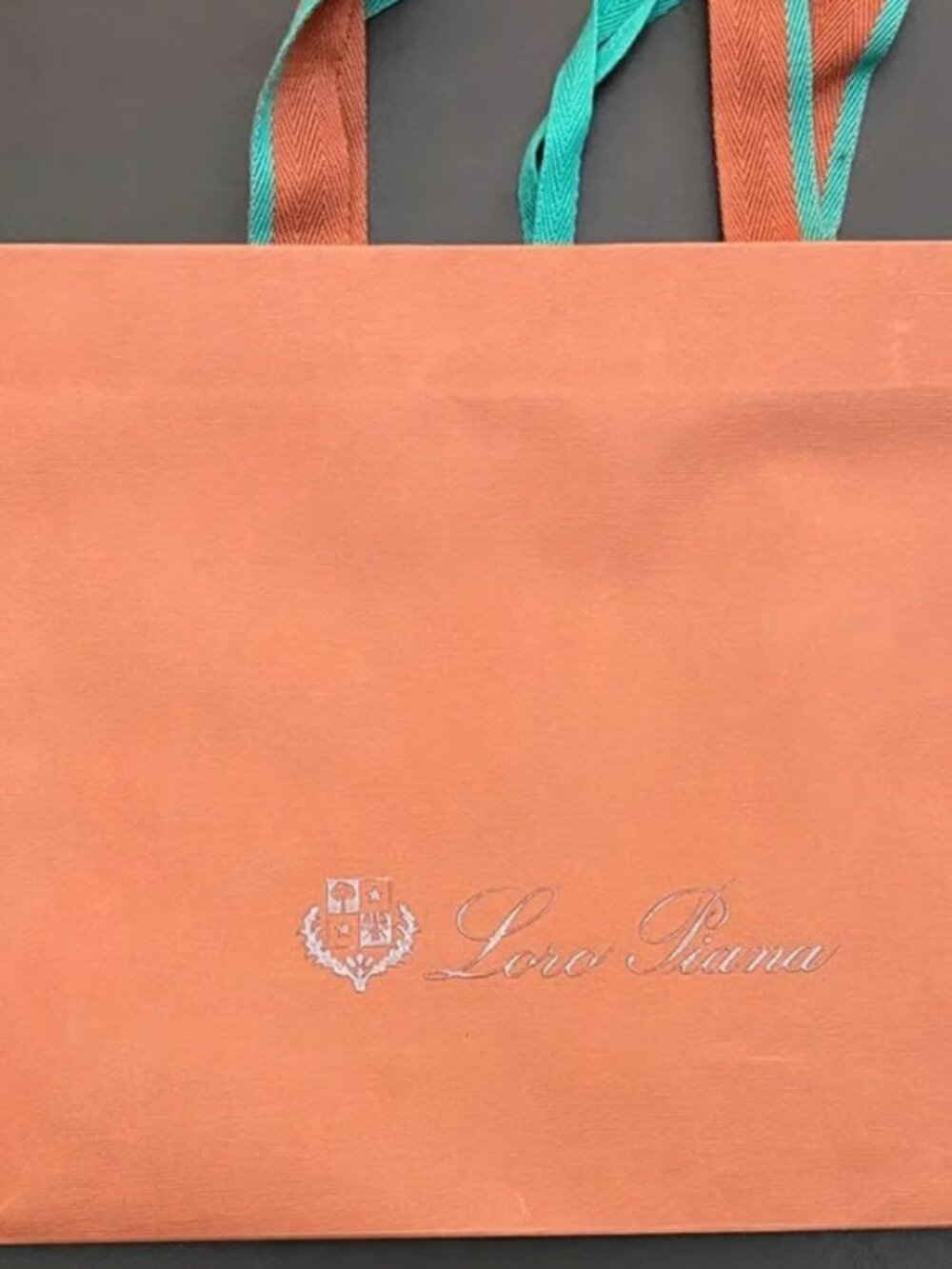Loro Piana Coral-Orange Tote with Teal Handles